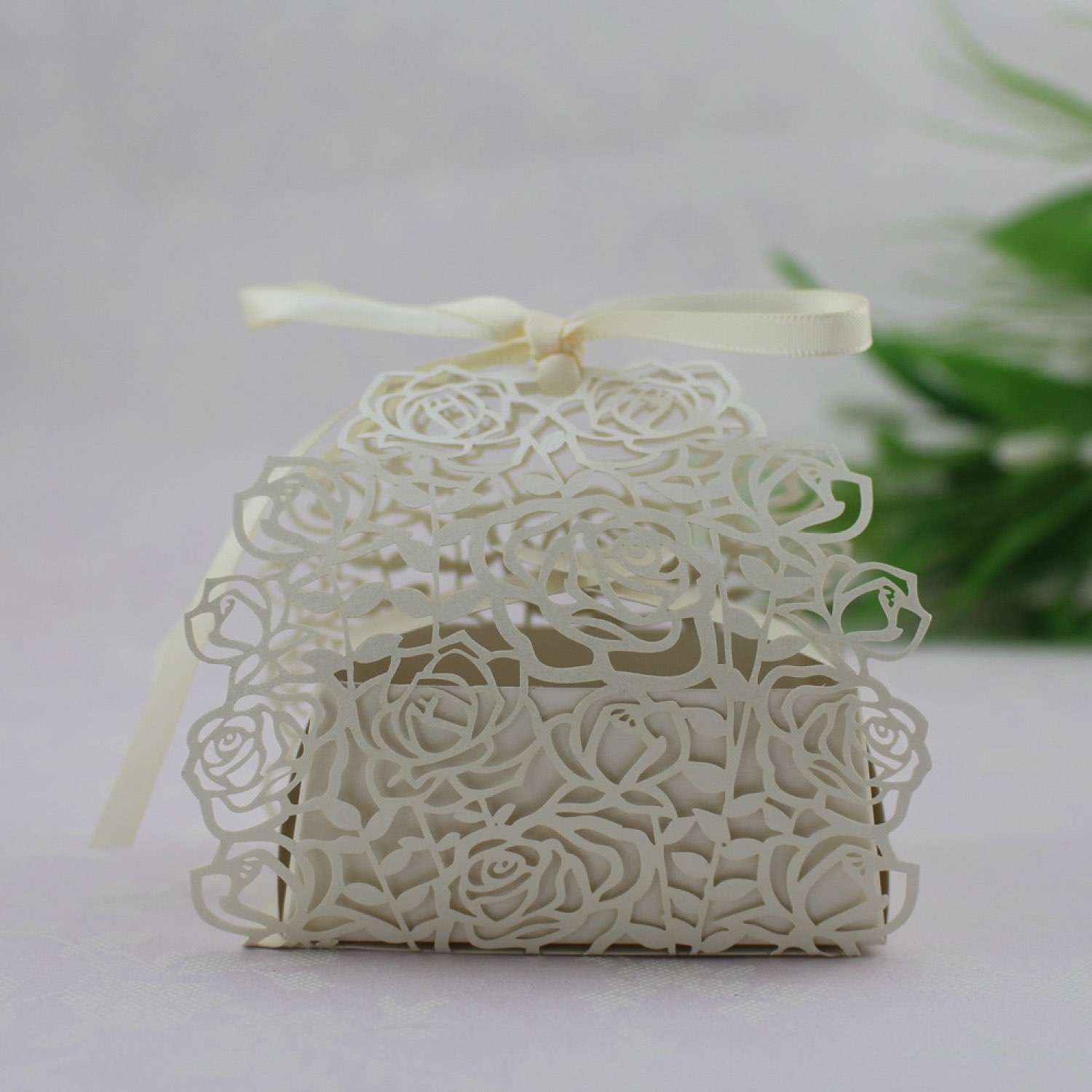 Candy Box Laser Cut Paper Rose Box with Ribbon Bow 